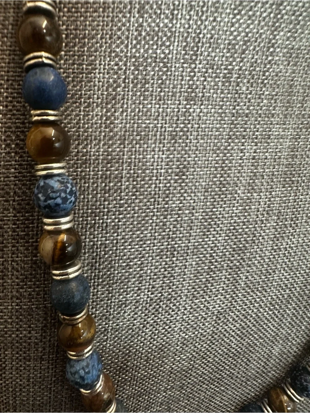 Blue and Brown Beaded Handmade Necklace with Silver Accents